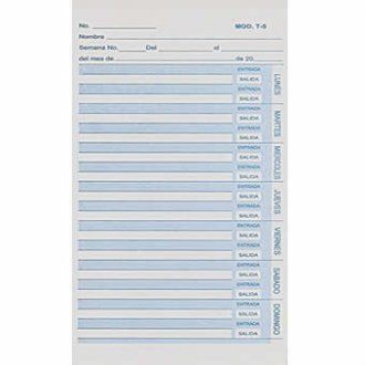 TARJETA DE ASISTENCIA MODELO T6,TARJETA HORIZONTAL SEMANAL DE IMPRESION IZQUIERDA, LUNES A DOMINGO.